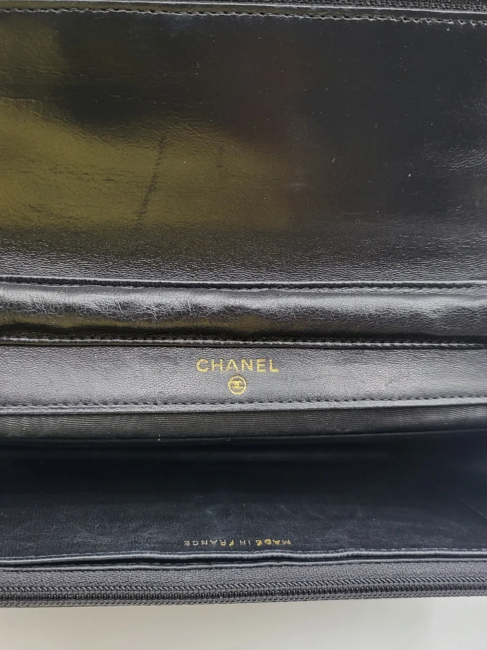 CHANEL Patent Lambskin Leather Timeless CC Wallet On Chain WOC, Authentic..